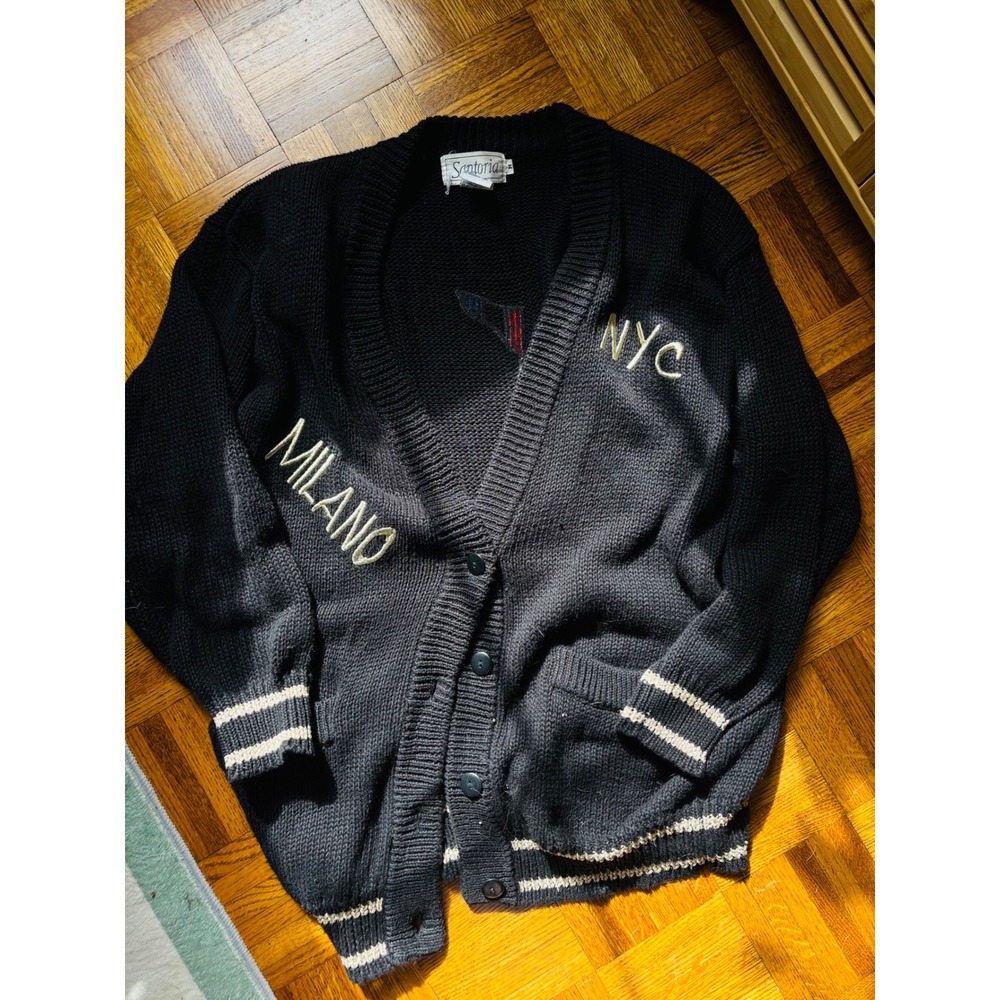 Vintage Varsity Cardigan Oversized NYC Milano Paris Roma London‎ - Picture 5 of 5